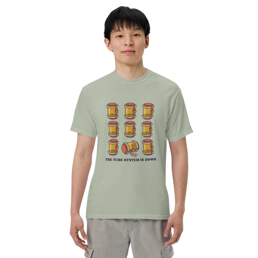 The Tube System Is Down Carrier Grid on a Comfort Colors 1717 tee in Bay