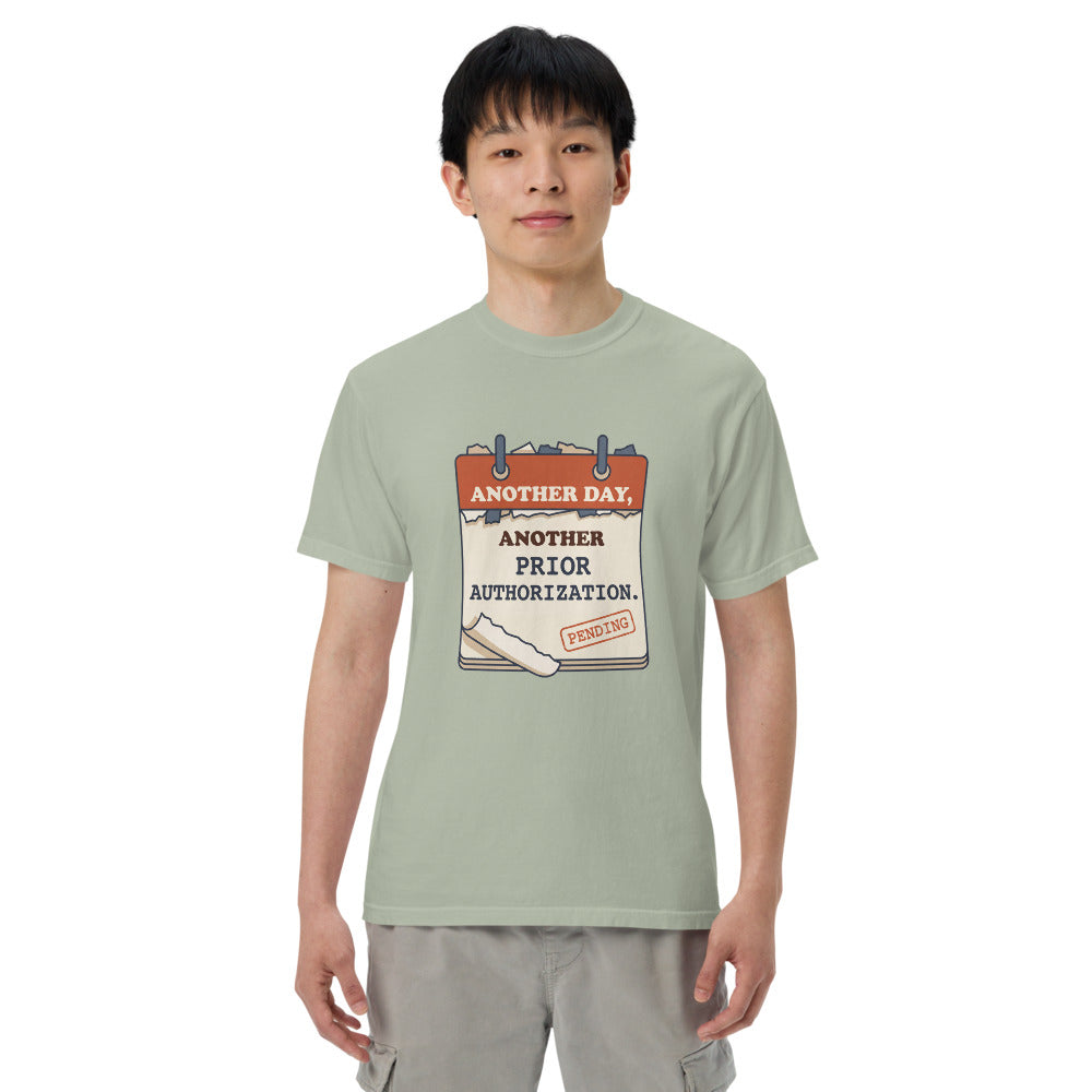 Another Day, Another Prior Authorization tee in Bay, on a man