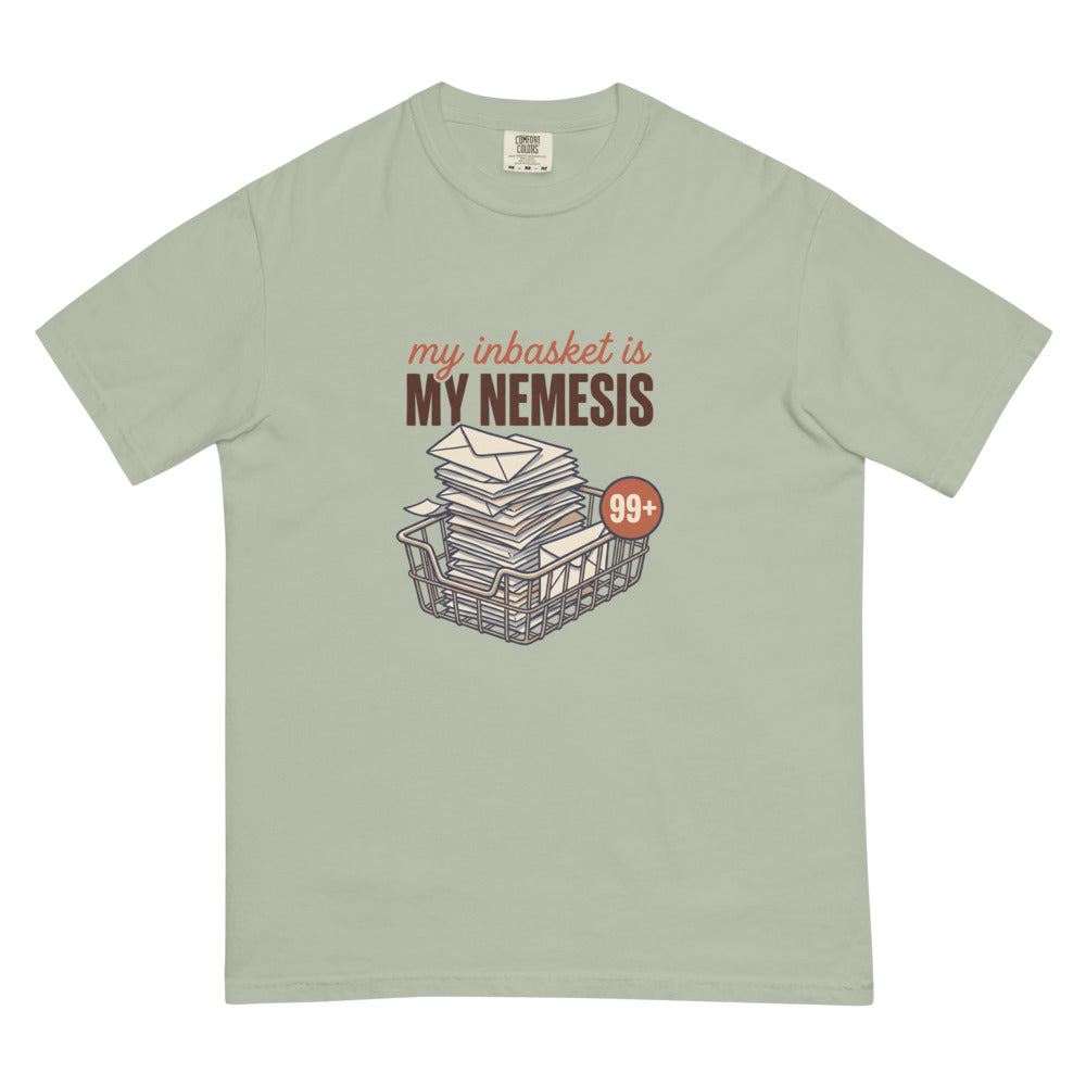 My Inbasket Is My Nemesis tee in Bay, flat lay