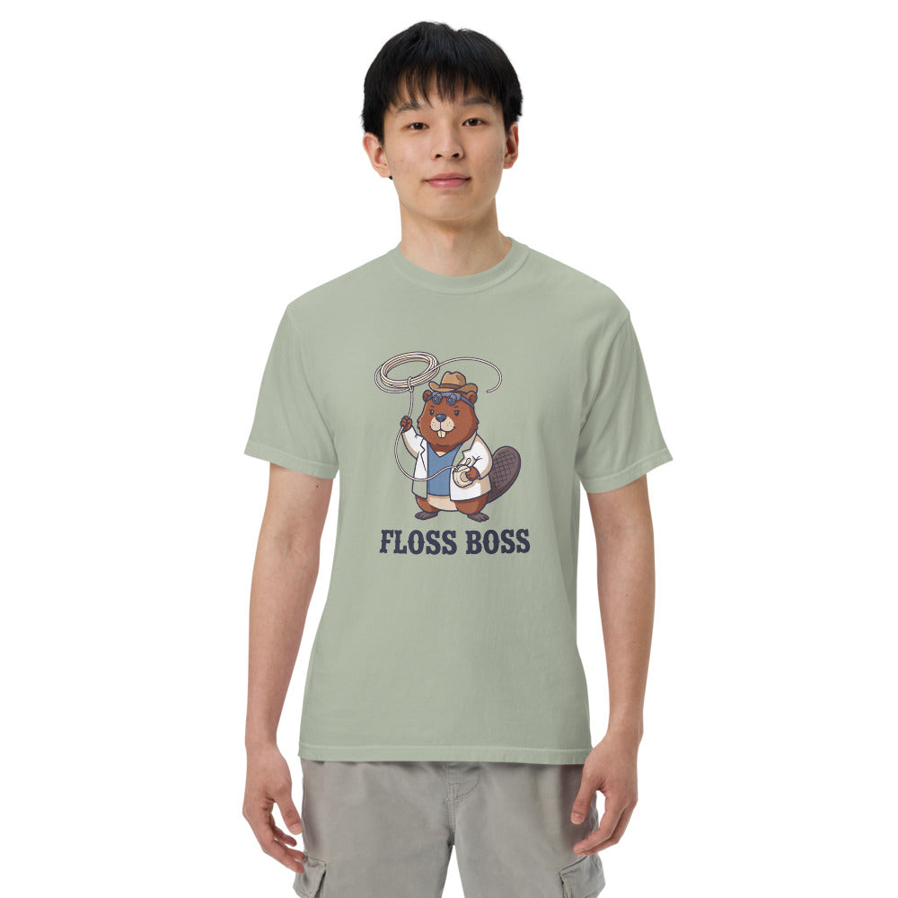 Floss Boss tee in Bay, on a man