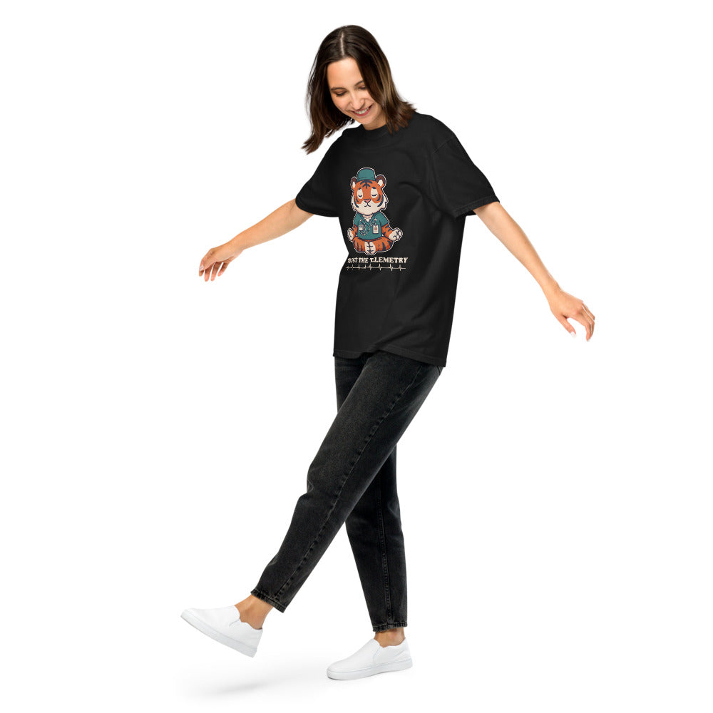 Trust the Telemetry tee in Black, on a woman