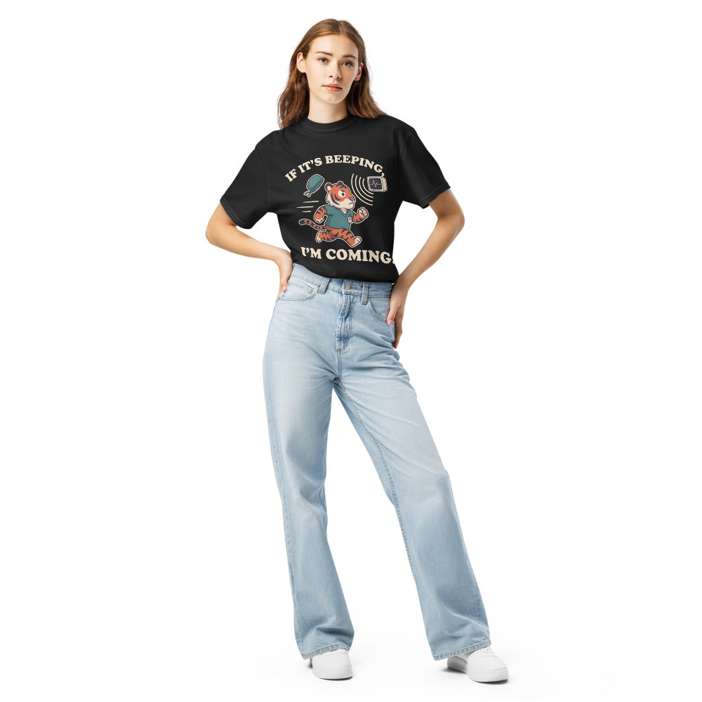 If It's Beeping, I'm Coming tee in Black, on a woman