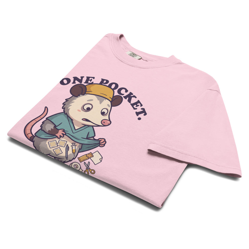 One Pocket. Whole Shift. tee in Blossom, folded