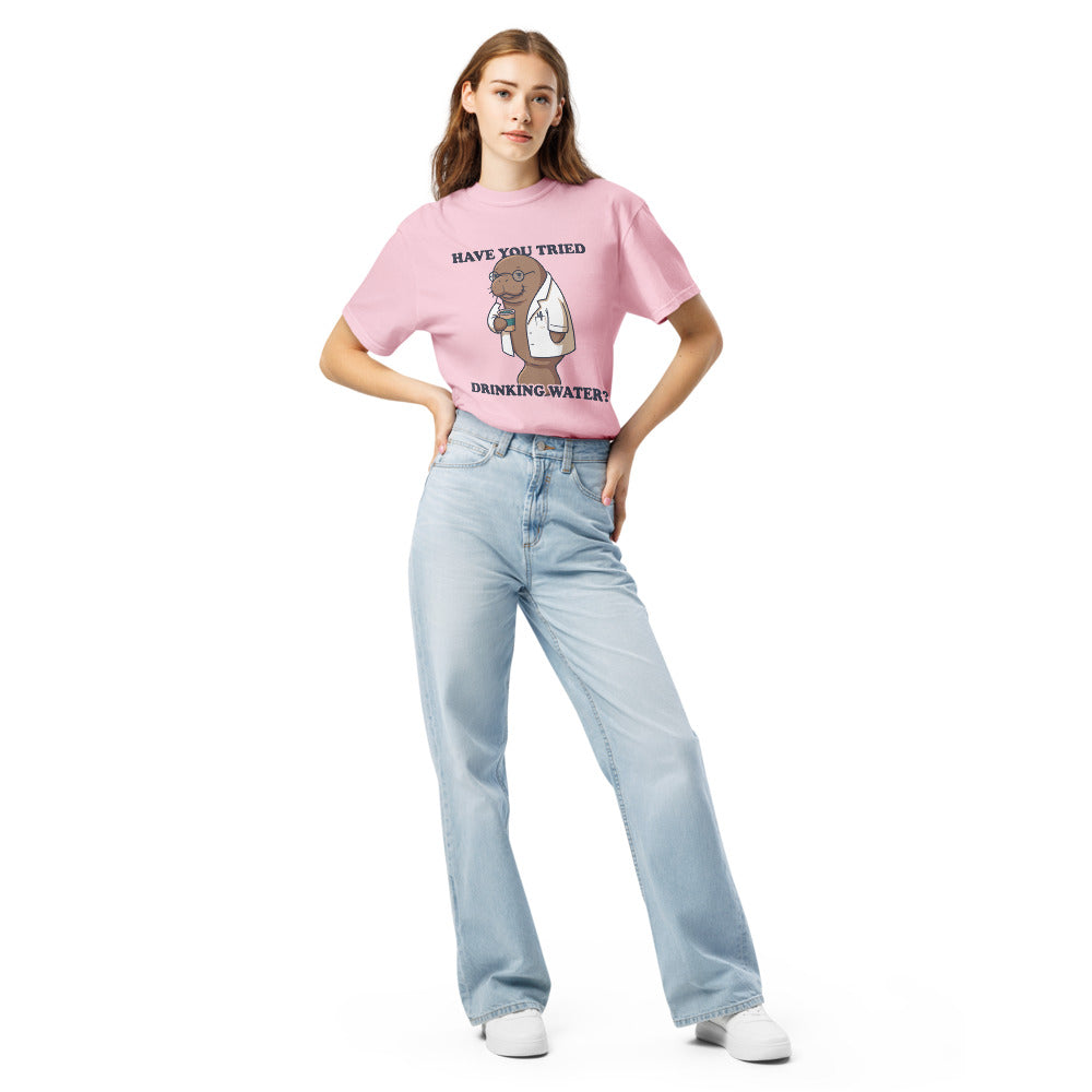 Have You Tried Drinking Water? tee in Blossom, on a woman
