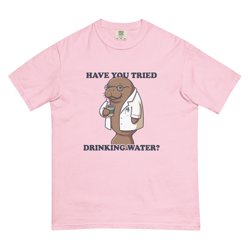 Have You Tried Drinking Water? tee in Blossom, flat lay