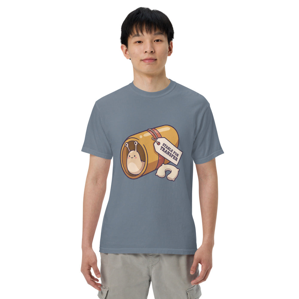 Stable for Transfer tee in Blue Jean, on a man