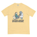 Patient Denies Everything. tee in Butter, flat lay