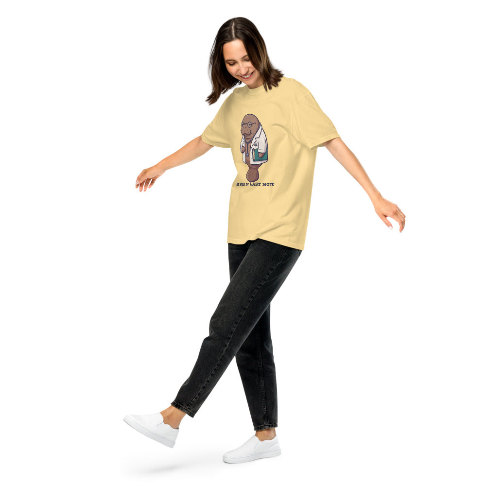 As Per My Last Note tee in Butter, on a woman