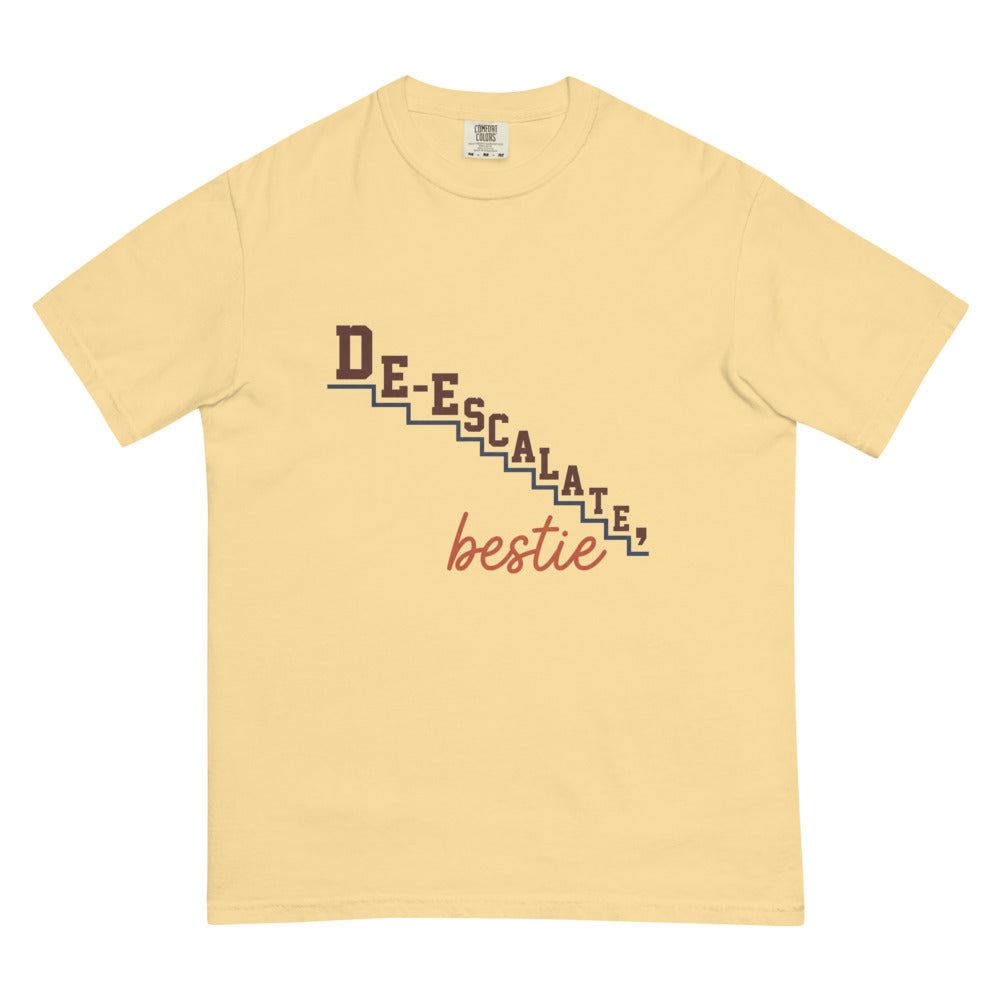 De-escalate, Bestie tee in Butter, flat lay
