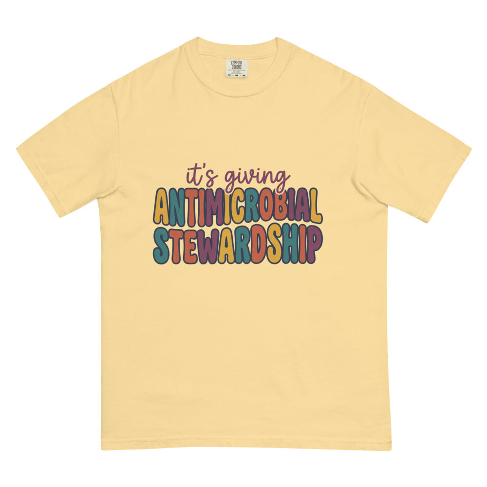 It's Giving Antimicrobial Stewardship tee in Butter, flat lay