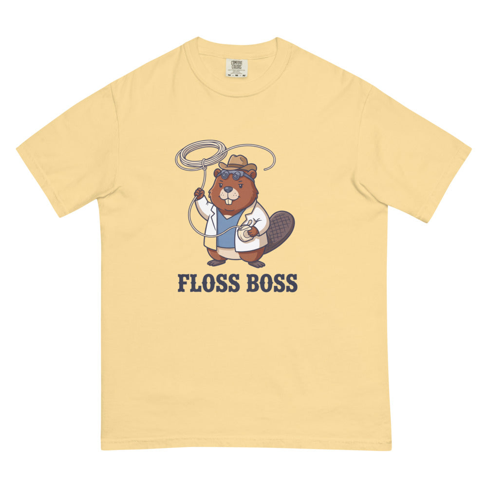 Floss Boss tee in Butter, flat lay