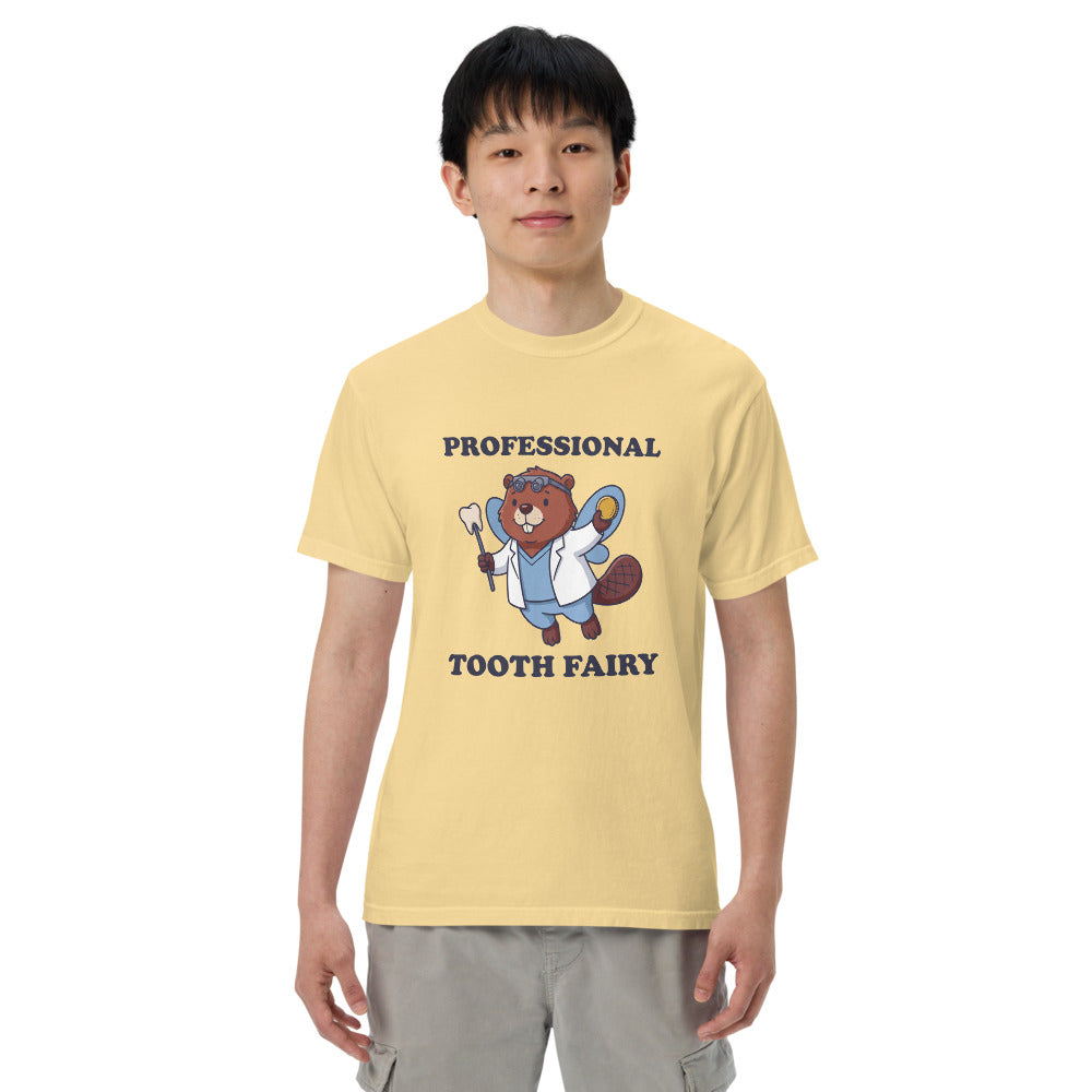 Professional Tooth Fairy tee in Butter, on a man