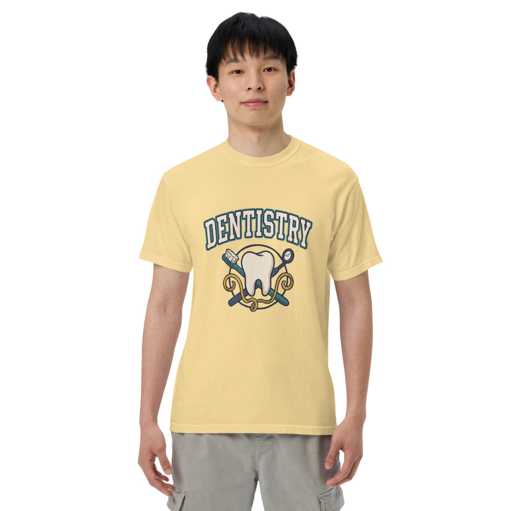Dentistry tee in Butter, on a man