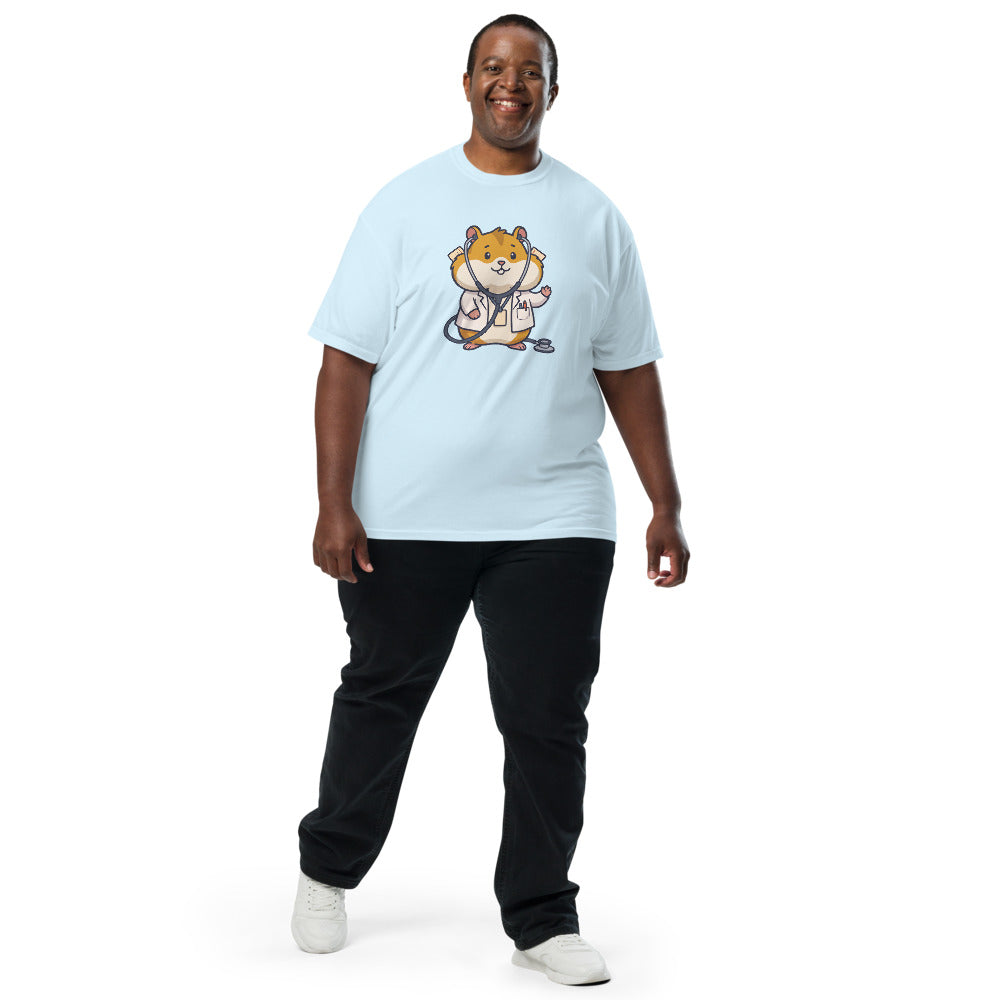 Hank tee in Chambray, on a man