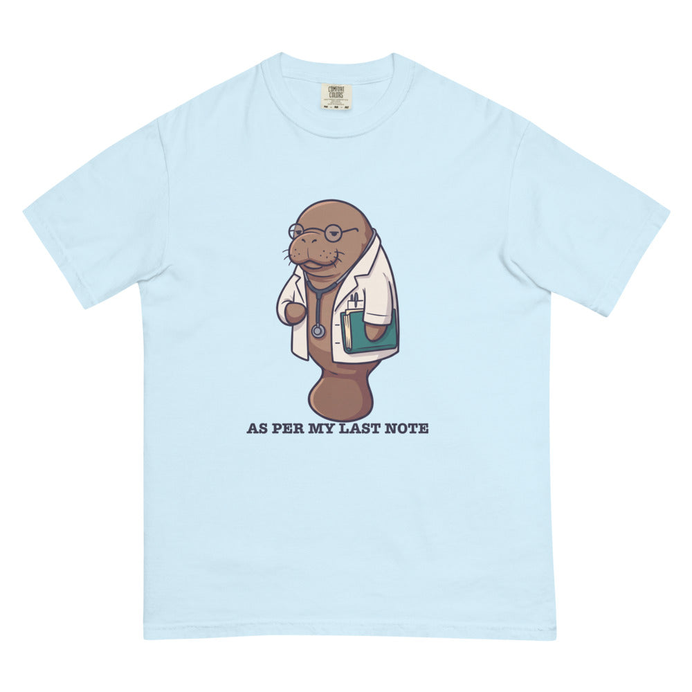 As Per My Last Note tee in Chambray, flat lay
