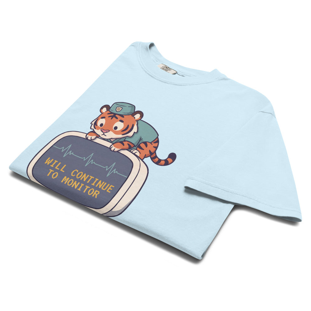 Will Continue to Monitor tee in Chambray, folded