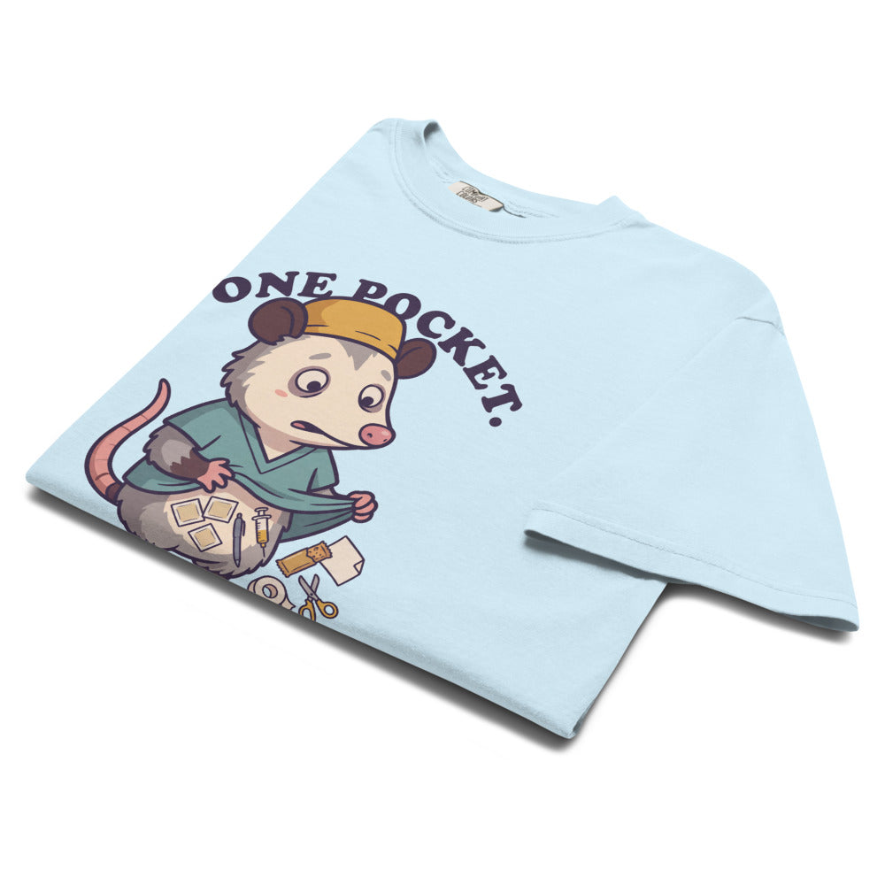 One Pocket. Whole Shift. tee in Chambray, folded