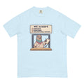We Accept Insurance, Questions, and Emotional Support tee in Chambray, flat lay