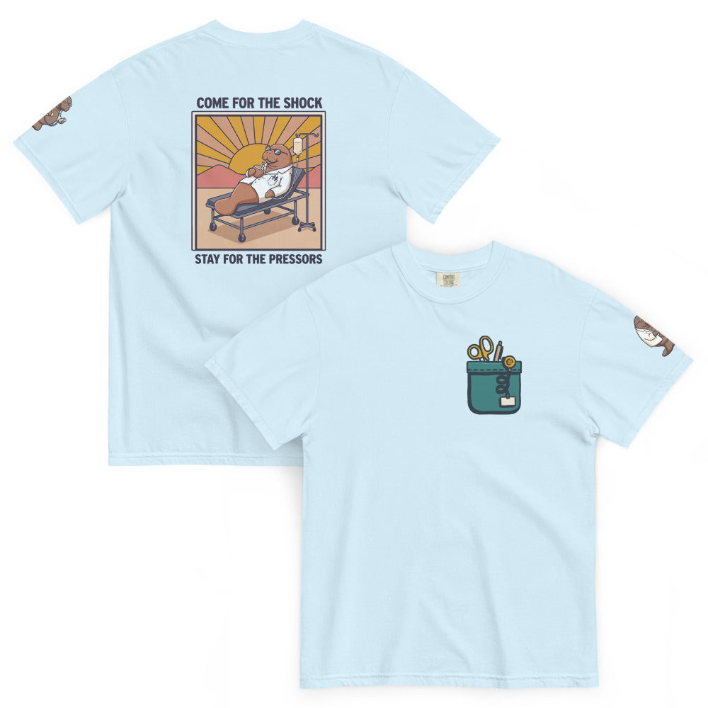 Come for the Shock, Stay for the Pressors Full Kit in Chambray, front and back