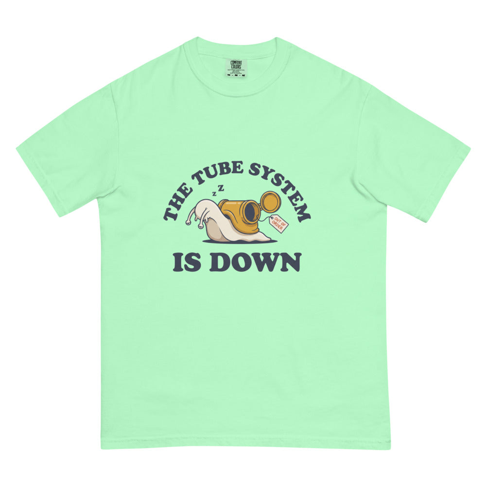 The Tube System Is Down tee in Island Reef, flat lay
