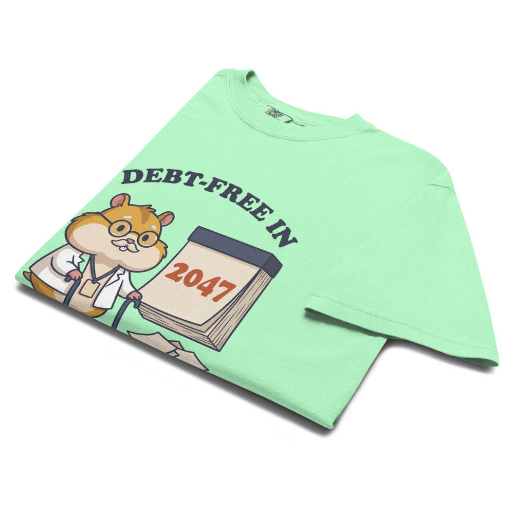 Debt-Free in 2047 tee in Island Reef, folded