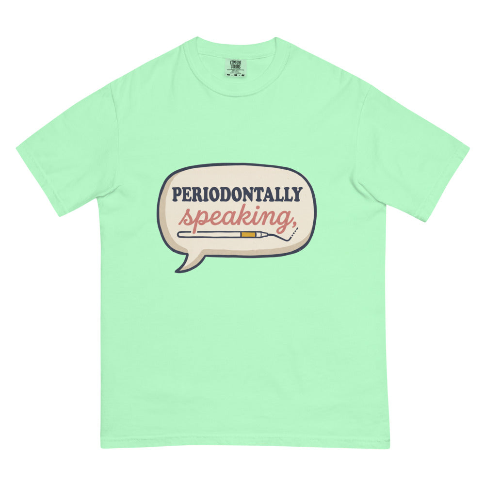 Periodontally Speaking tee in Island Reef, flat lay