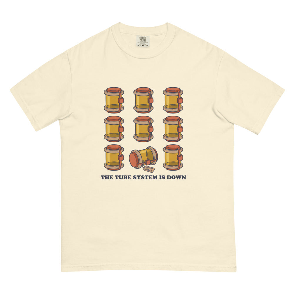 The Tube System Is Down Carrier Grid on a Comfort Colors 1717 tee in Ivory