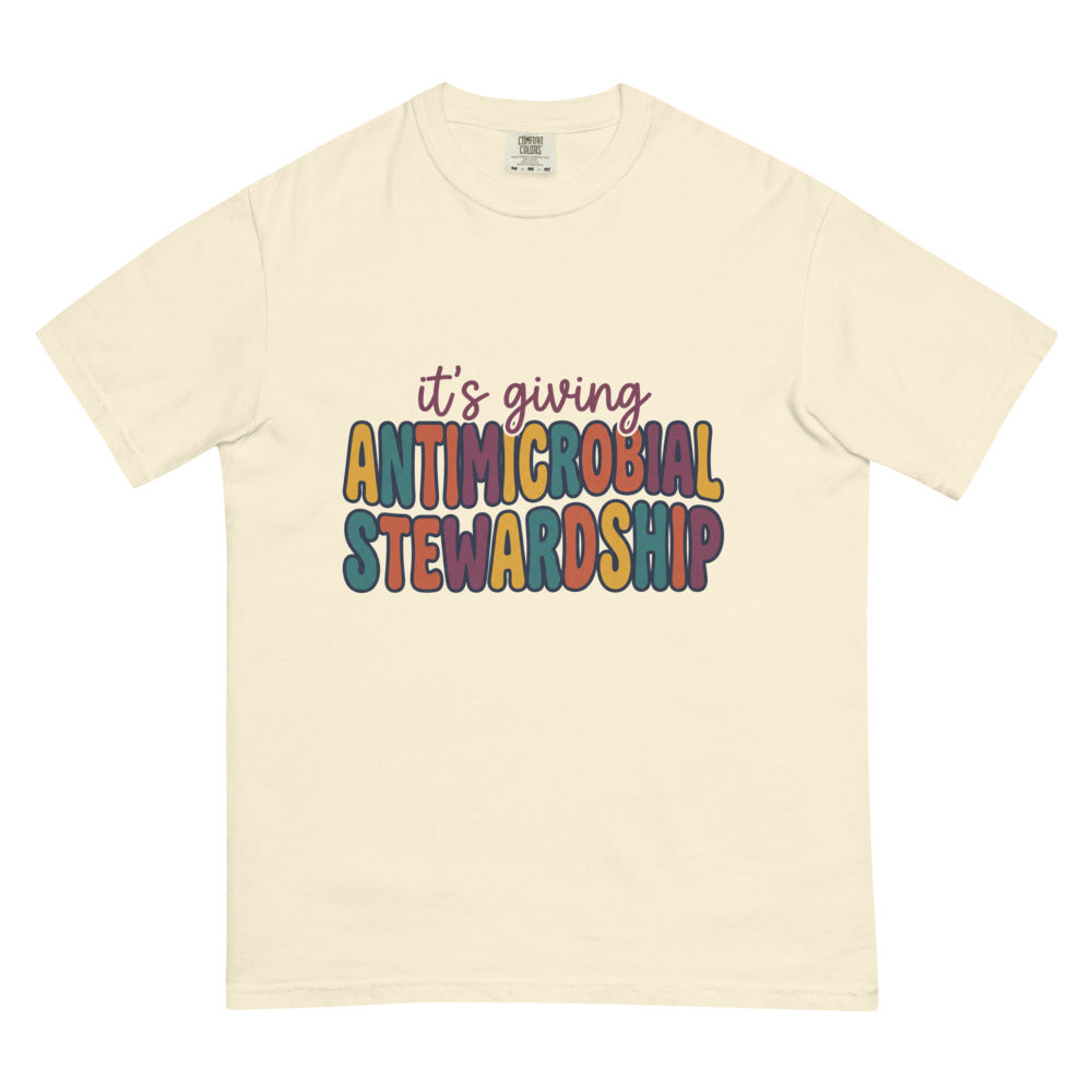 It's Giving Antimicrobial Stewardship tee in Ivory, flat lay