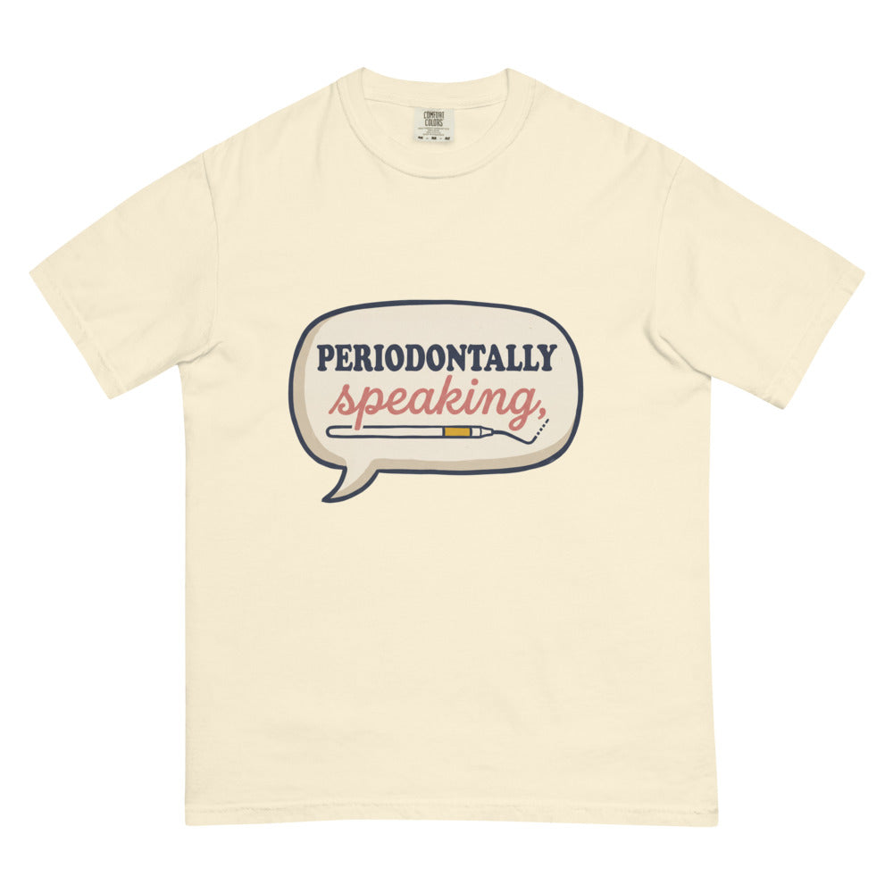 Periodontally Speaking tee in Ivory, flat lay