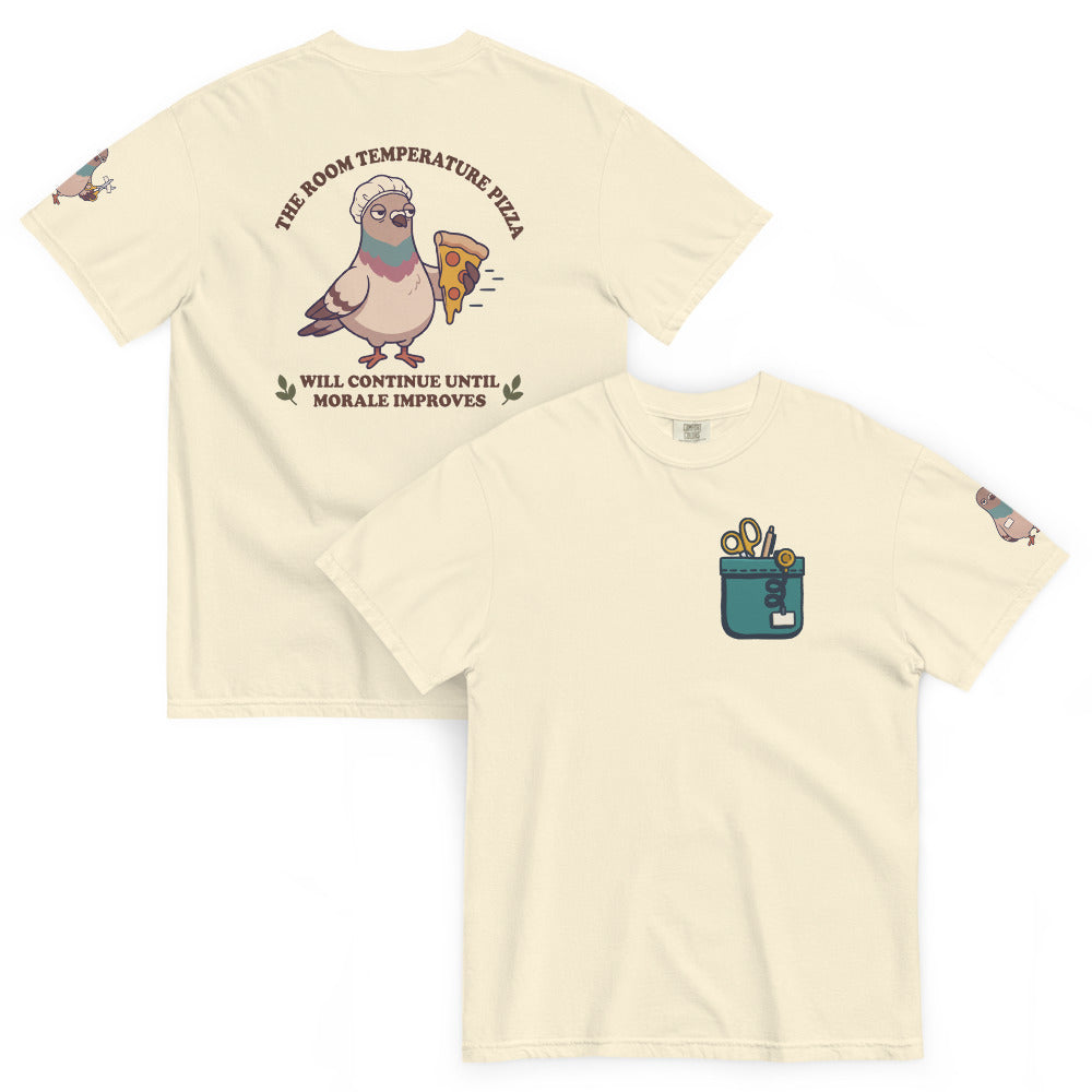 The Room Temperature Pizza Will Continue Until Morale Improves Full Kit in Ivory, front and back
