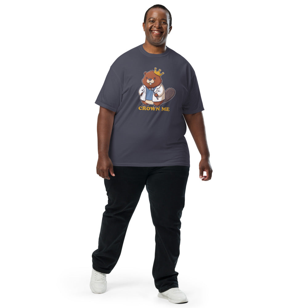 Crown Me tee in Navy, on a man