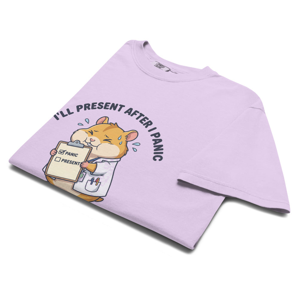 I'll Present After I Panic tee in Orchid, folded