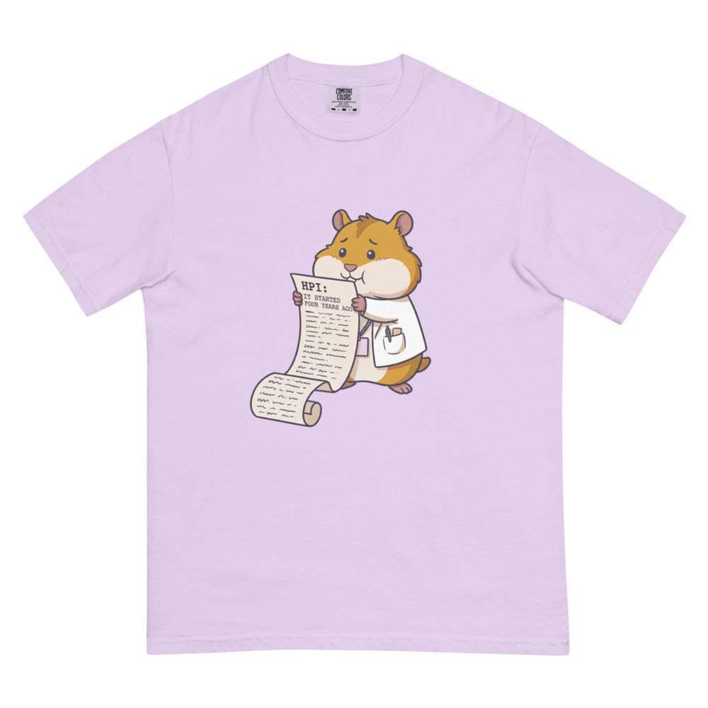 HPI: It Started Four Years Ago tee in Orchid, flat lay