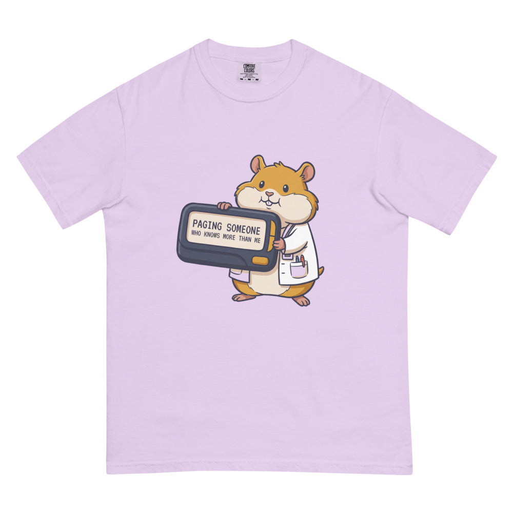 Paging Someone Who Knows More Than Me tee in Orchid, flat lay