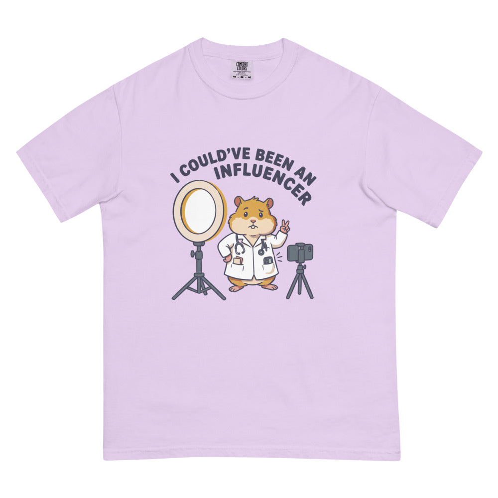 I Could've Been an Influencer tee in Orchid, flat lay