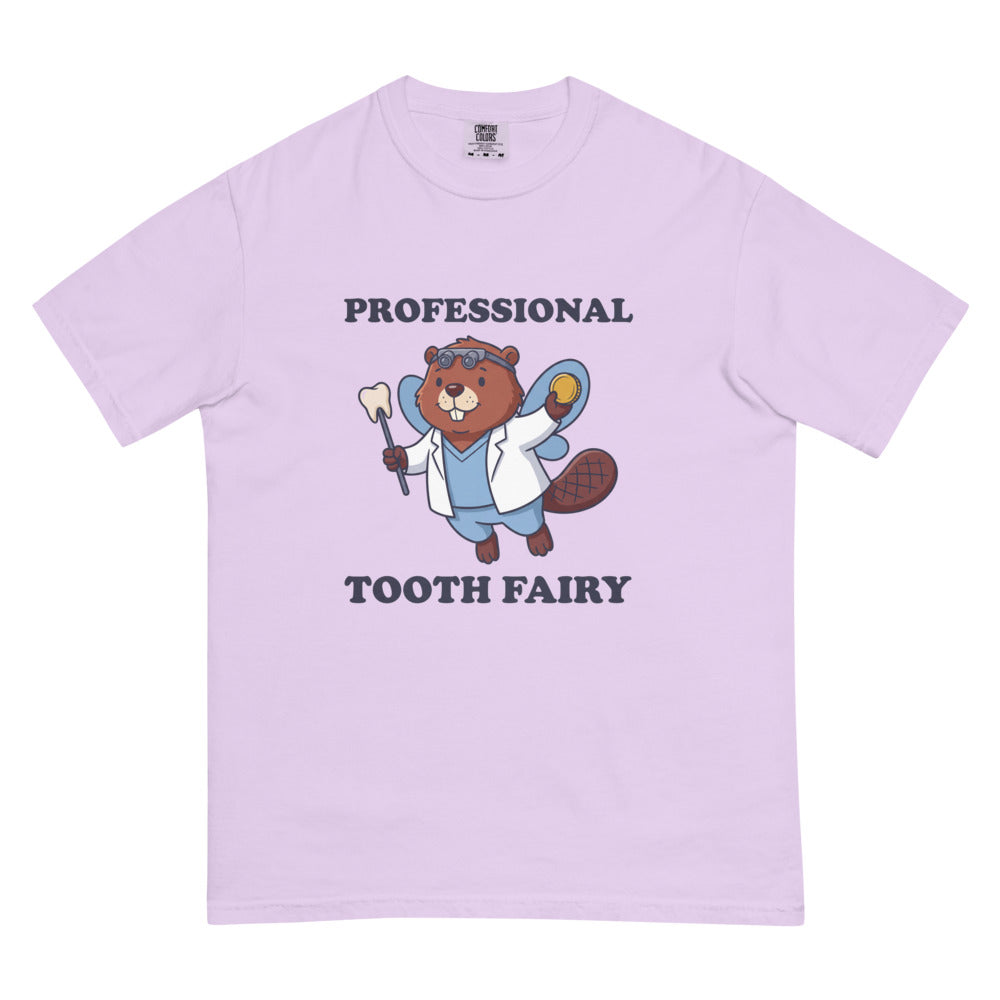 Professional Tooth Fairy tee in Orchid, flat lay