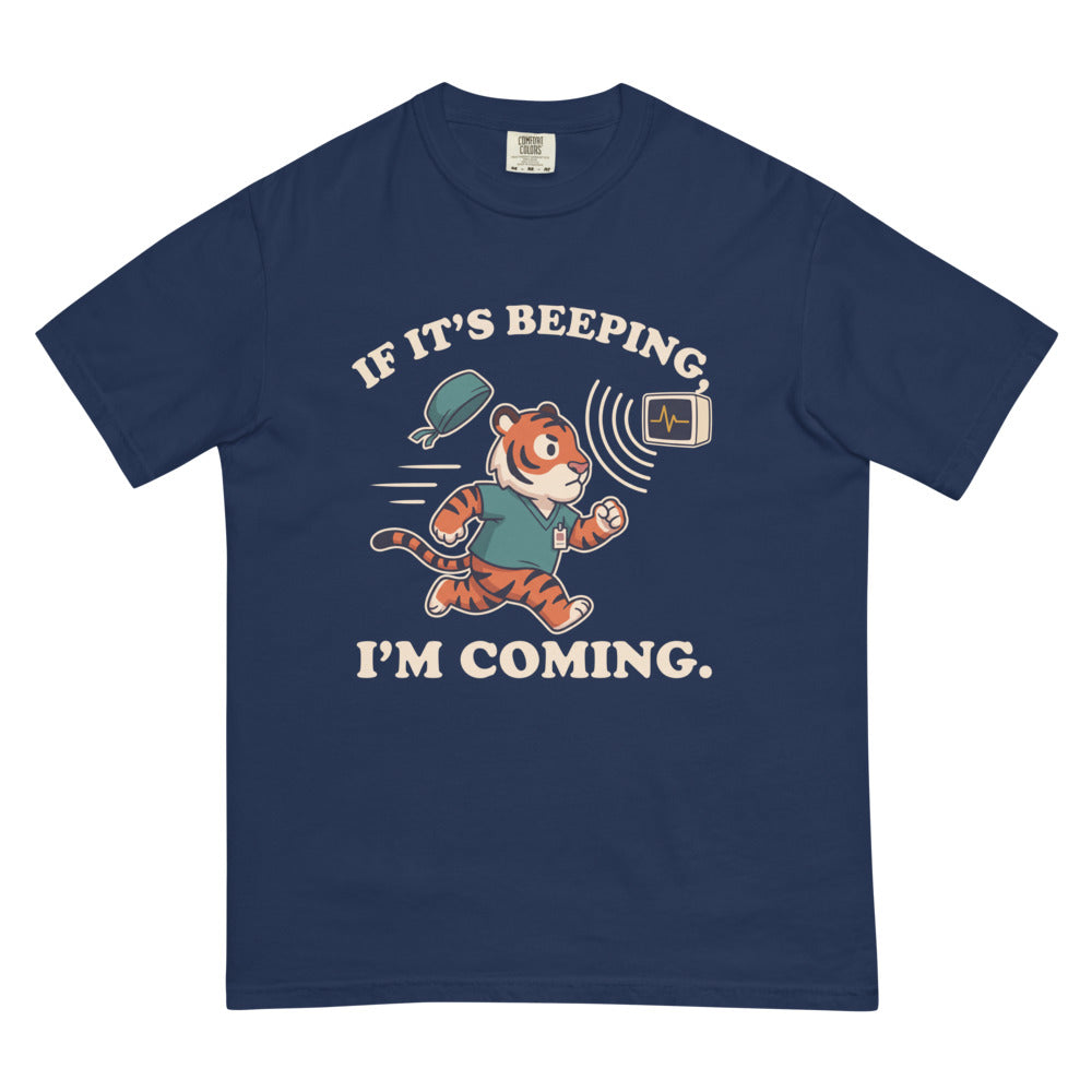 If It's Beeping, I'm Coming tee in True Navy, flat lay